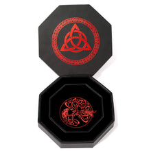 Load image into Gallery viewer, DND Dice Tray Red Celtic Knot & World Tree Design