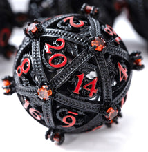 Load image into Gallery viewer, Metal DND Dice Set - Unique Jeweled Dragon Hoard Orb Design BLACK_RED_RED