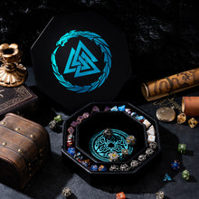 Load image into Gallery viewer, DND Dice Tray 3 Interlocked Triangles (Valknut) and Dragon Design (ALL VARIATIONS)