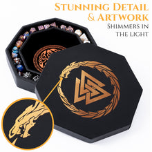 Load image into Gallery viewer, DND Dice Tray 3 Interlocked Triangles (Valknut) and Dragon Design (ALL VARIATIONS)