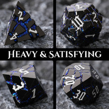 Load image into Gallery viewer, Beautiful Gunmetal Blue Glitter Cracks Metal Dice Set