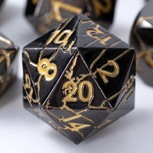 Load image into Gallery viewer, Shiny Black Gunmetal and Gold Cracked Metal Dice Set
