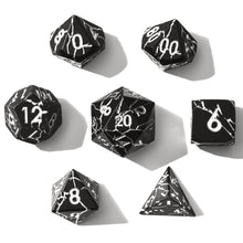 Load image into Gallery viewer, Polyhedral Metal Dice Set for DND - Crack Design (All Variations) Matte Black with Silver Cracks