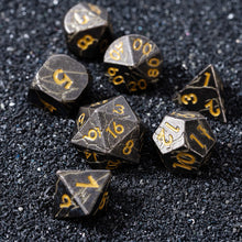 Load image into Gallery viewer, Distressed Grey and Gold Cracked Metal Dice Set (Cracks not Painted)