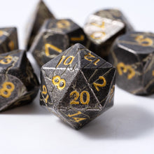 Load image into Gallery viewer, Distressed Grey and Gold Cracked Metal Dice Set (Cracks not Painted)
