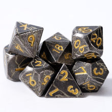 Load image into Gallery viewer, Distressed Grey and Gold Cracked Metal Dice Set (Cracks not Painted)