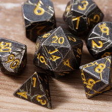 Load image into Gallery viewer, Distressed Grey and Gold Cracked Metal Dice Set (Cracks not Painted)