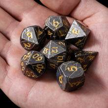 Load image into Gallery viewer, Distressed Grey and Gold Cracked Metal Dice Set (Cracks not Painted)