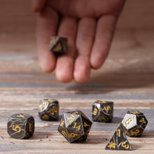 Load image into Gallery viewer, Distressed Grey and Gold Cracked Metal Dice Set (Cracks not Painted)