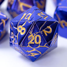 Load image into Gallery viewer, Polyhedral Metal Dice Set for DND - Crack Design (All Variations) Purple Gold