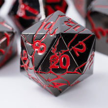 Load image into Gallery viewer, Polyhedral Metal Dice Set for DND - Crack Design (All Variations) Gunmetal Red
