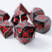 Load image into Gallery viewer, Dark Abyss Ruin Dark Gunmetal Dice with Red Cracks