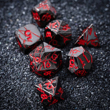 Load image into Gallery viewer, Dark Abyss Ruin Dark Gunmetal Dice with Red Cracks