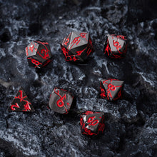 Load image into Gallery viewer, Dark Abyss Ruin Dark Gunmetal Dice with Red Cracks