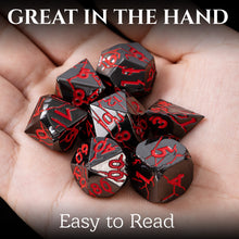 Load image into Gallery viewer, Dark Abyss Ruin Dark Gunmetal Dice with Red Cracks