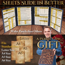 Load image into Gallery viewer, DND DM Screen with 4 Wider Panels - 3D Faux Leather Panoramic Battle Scene - Dungeon Master Screen with Clear Pockets