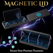 Load image into Gallery viewer, Dice Sanctum Dice Box - L-Size Version - Premium Case & Dice Tray for DND - Phone/Pen Slot, Magnetic Lid and Storage for your Sets, Mini's and More - Felt-Lined Vault Holder for D&D and RPG (Large Blue)