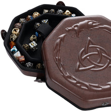 Load image into Gallery viewer, DND Dice Tray Celtic Knot for Dungeons and Dragons - Perfect Dice Rolling Tray & Dice Case for RPG Games to Protect Dice Brown