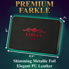 Load image into Gallery viewer, Deluxe Farkle Dice Tray and Storage - Elegant Faux Leather Travel Case with Score Sheets, 2 Sets of Dice, QR Guide & Velvet Lined Rolling Arena for Many Family and Classic Dice Games