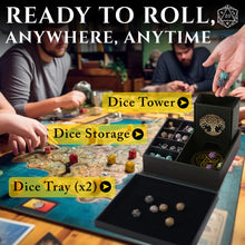 Load image into Gallery viewer, The All-in-One Game Roamer - DND Dice Tray, Large Tower and Storage for Random Rolls (Gold)