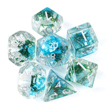 Load image into Gallery viewer, Green Moss Resin Dice Set - Unique Green Moss with Blue Shell for DND and Role Playing Games (RPG)