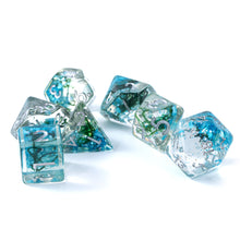 Load image into Gallery viewer, Green Moss Resin Dice Set - Unique Green Moss with Blue Shell for DND and Role Playing Games (RPG)