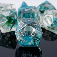 Load image into Gallery viewer, Green Moss Resin Dice Set - Unique Green Moss with Blue Shell for DND and Role Playing Games (RPG)