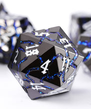 Load image into Gallery viewer, Beautiful Gunmetal Blue Glitter Cracks Metal Dice Set