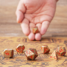 Load image into Gallery viewer, DND Metal Dice - Pharaoh Ruins Gold Metal Dice with Red Cracks