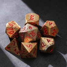 Load image into Gallery viewer, DND Metal Dice - Pharaoh Ruins Gold Metal Dice with Red Cracks