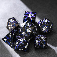 Load image into Gallery viewer, Beautiful Gunmetal Blue Glitter Cracks Metal Dice Set