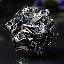 Load image into Gallery viewer, Metal Dice for DND - Spire Sanctum Series - Beautiful Polyhedral 7 Piece Dice Set (Silver Blue Glitter)