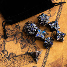 Load image into Gallery viewer, Metal Dice for DND - Spire Sanctum Series - Beautiful Polyhedral 7 Piece Dice Set (Silver Blue Glitter)
