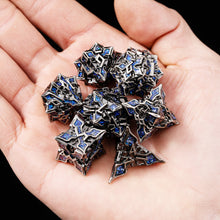Load image into Gallery viewer, Metal Dice for DND - Spire Sanctum Series - Beautiful Polyhedral 7 Piece Dice Set (Silver Blue Glitter)