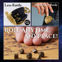 Load image into Gallery viewer, Micro Metal Dice Set for DND - MiniChrono’s Tiny Dice in Hollow Dragon Pocketwatch Case (Gold)