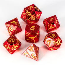 Load image into Gallery viewer, Polyhedral Metal Dice Set for DND - Crack Design (All Variations) Red Gold Lightning