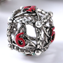 Load image into Gallery viewer, Unique 7-Piece Round Hollow Orb Metal Dice Set - Celtic Knot Design Iron Red