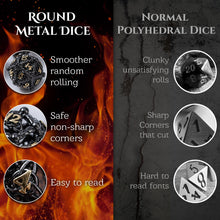 Load image into Gallery viewer, Unique 7-Piece Round Hollow Orb Metal Dice Set - Celtic Knot Design