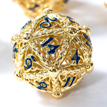 Load image into Gallery viewer, Unique 7-Piece Round Hollow Orb Metal Dice Set - Celtic Knot Design
