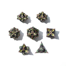 Load image into Gallery viewer, Metal Dice for DND - Spire Sanctum Series - Beautiful Polyhedral 7 Piece Dice Set (Antique Copper Green Glitter)