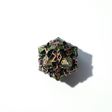 Load image into Gallery viewer, Metal Dice for DND - Spire Sanctum Series - Beautiful Polyhedral 7 Piece Dice Set (Antique Copper Green Glitter)