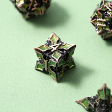 Load image into Gallery viewer, Metal Dice for DND - Spire Sanctum Series - Beautiful Polyhedral 7 Piece Dice Set (Antique Copper Green Glitter)