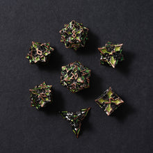 Load image into Gallery viewer, Metal Dice for DND - Spire Sanctum Series - Beautiful Polyhedral 7 Piece Dice Set (Antique Copper Green Glitter)