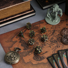 Load image into Gallery viewer, Metal Dice for DND - Spire Sanctum Series - Beautiful Polyhedral 7 Piece Dice Set (Antique Copper Green Glitter)