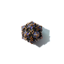 Load image into Gallery viewer, Metal Dice for DND - Spire Sanctum Series - Beautiful Polyhedral 7 Piece Dice Set (Antique Gold Purple Glitter)