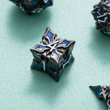 Load image into Gallery viewer, Metal Dice for DND - Spire Sanctum Series - Beautiful Polyhedral 7 Piece Dice Set (Black Matte Blue Glitter)