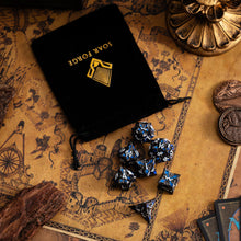 Load image into Gallery viewer, Metal Dice for DND - Spire Sanctum Series - Beautiful Polyhedral 7 Piece Dice Set (Black Matte Blue Glitter)