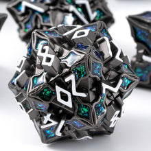Load image into Gallery viewer, Metal Dice for DND - Spire Sanctum Series - Beautiful Polyhedral 7 Piece Dice Set (Black Matte Green Glitter)