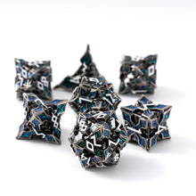 Load image into Gallery viewer, Metal Dice for DND - Spire Sanctum Series - Beautiful Polyhedral 7 Piece Dice Set (Antique Silver Green Glitter)