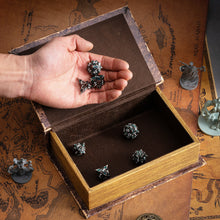 Load image into Gallery viewer, Metal Dice for DND - Spire Sanctum Series - Beautiful Polyhedral 7 Piece Dice Set (Antique Silver Green Glitter)